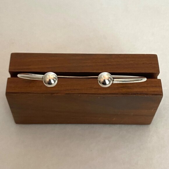 Vintage Sterling Silver 925 7MM Bead Ball Oval Cuff Bracelet Sz 7" - Picture 13 of 16